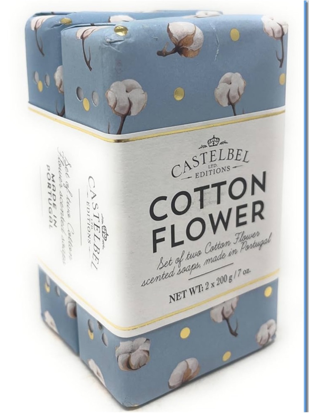 Set Of 2 CASTELBEL Porto COTTON FLOWER Scented Bar Soap 2 x 7 oz. Each Portugal